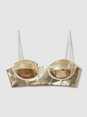 Reiss Gold Viola Metallic Bustier Top - Image 2 of 7