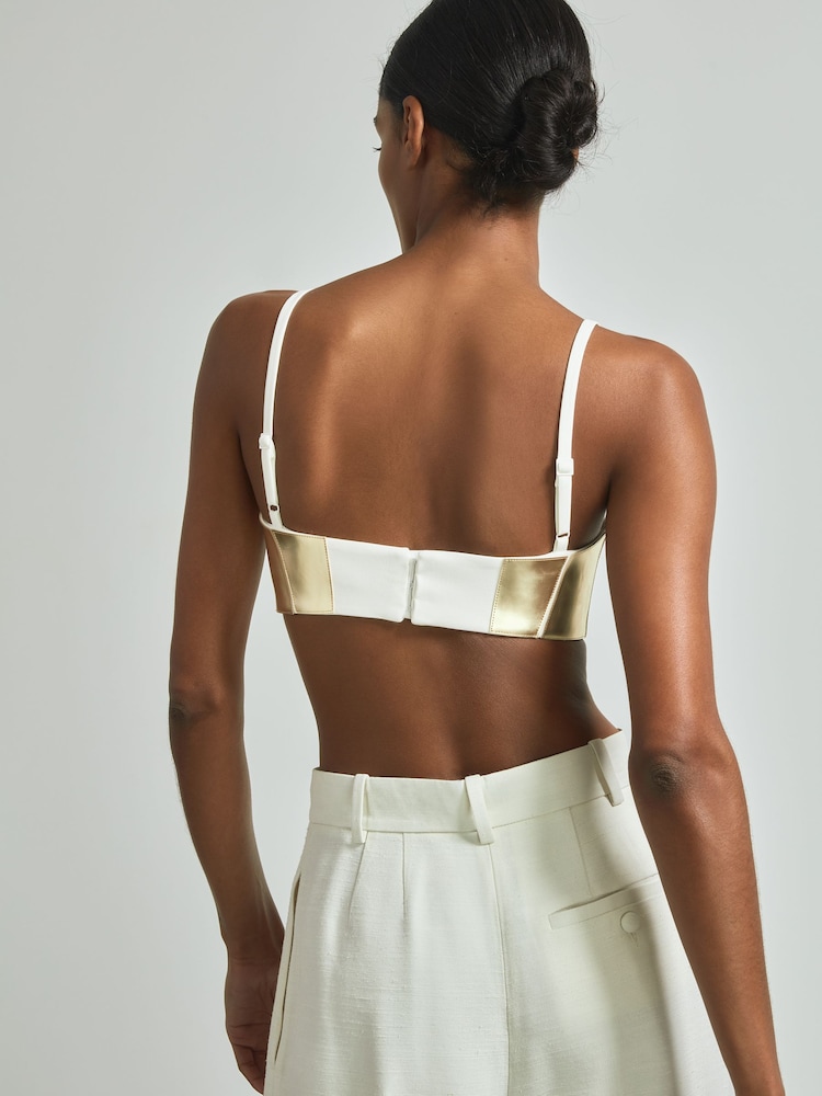 Reiss Gold Viola Metallic Bustier Top - Image 4 of 7