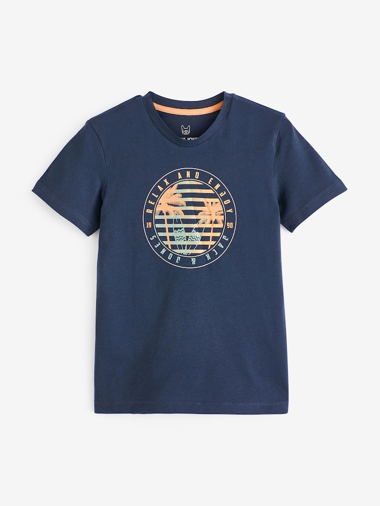 JACK & JONES JUNIOR modra kratek rokav; s kratkimi rokavi okrogel ovratnik; z okroglim ovratnikom Natisnjena majica 2 komplet - Slika 3 iz 3
