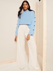 Friends Like These Blue Flute Sleeve Button Funnel Neck Knit Jumper - Image 2 of 4