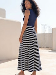 Roman Blue Chevron Print Ribbed Midi Dress - Image 2 of 4