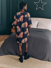 Navy Blue Matching Family Womens Christmas Hamish The Highland Cow 100% Cotton Nightie - Image 3 of 8