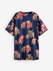 Navy Blue Matching Family Womens Christmas Hamish The Highland Cow 100% Cotton Nightie - Image 5 of 8
