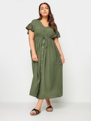 Yours Curve Khaki Green Linen Maxi Dress - Image 1 of 4
