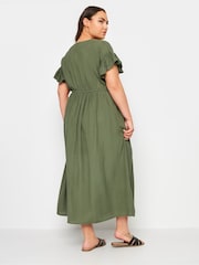 Yours Curve Khaki Green Linen Maxi Dress - Image 2 of 4