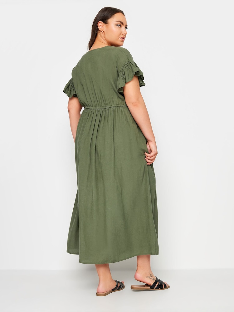 Yours Curve Khaki Green Linen Maxi Dress - Image 2 of 4