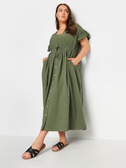 Yours Curve Khaki Green Linen Maxi Dress - Image 3 of 4