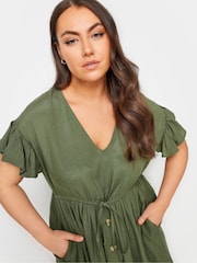 Yours Curve Khaki Green Linen Maxi Dress - Image 4 of 4