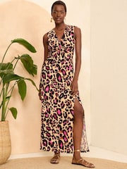 Love & Roses Pink Drape Twist Front Sleeveless Jersey Midi Dress - Image 1 of 4
