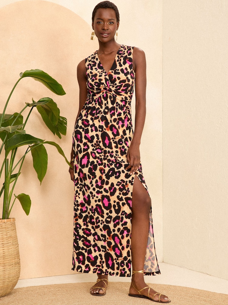 Love & Roses Pink Drape Twist Front Sleeveless Jersey Midi Dress - Image 1 of 4 Love & Roses Pink Drape Twist Front Sleeveless Jersey Midi Dress - Image 1 of 4