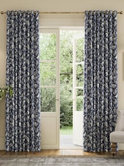 Joules Navy Festival Pheasants Blackout Eyelet Curtains - Image 1 of 2