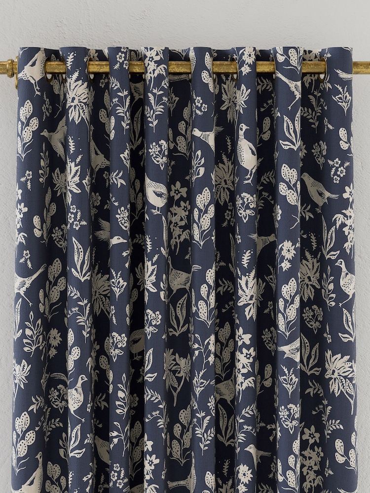 Joules Navy Festival Pheasants Blackout Eyelet Curtains - Image 2 of 2