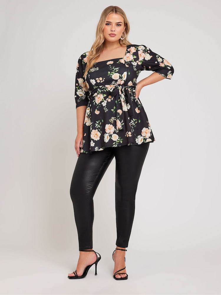 Schwarz - Yours Curve Floral Print Square Neck Top - Bild 2 von 6 Schwarz - Yours Curve Floral Print Square Neck Top - Bild 2 von 6