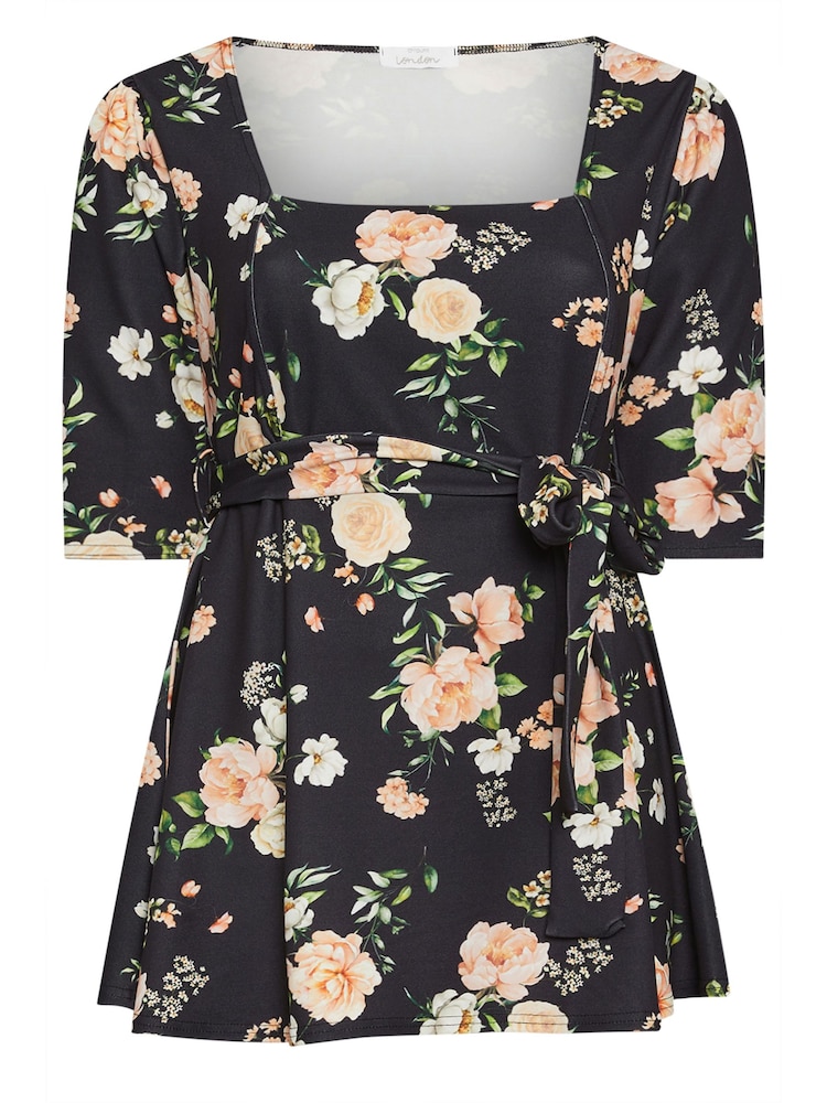 Schwarz - Yours Curve Floral Print Square Neck Top - Bild 6 von 6 Schwarz - Yours Curve Floral Print Square Neck Top - Bild 6 von 6