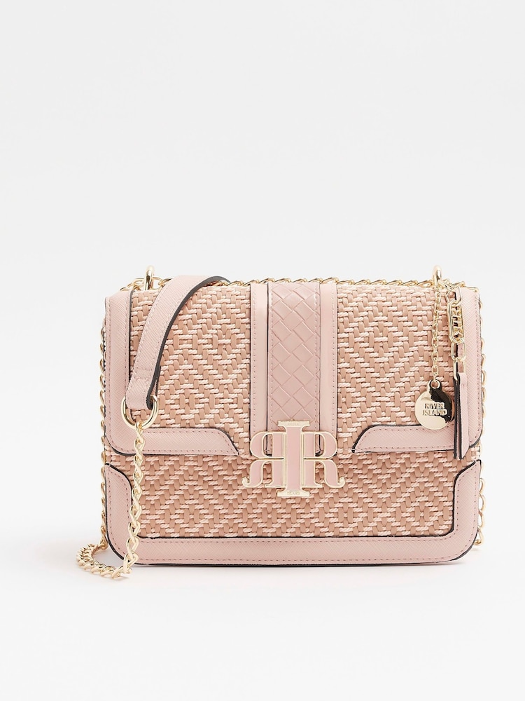 River Island Pink Weave Satchel Bag - Image 1 of 4