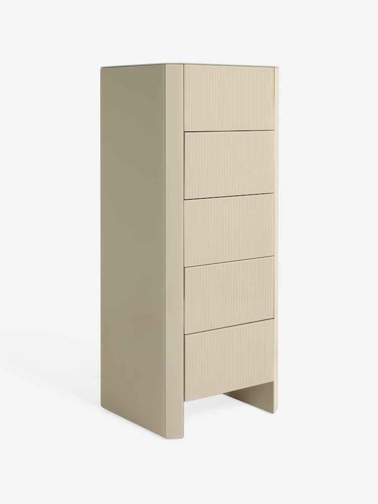 MADE.COM Ecru White Glass Eleni 5 Drawer Chest of Drawers - Image 5 of 5
