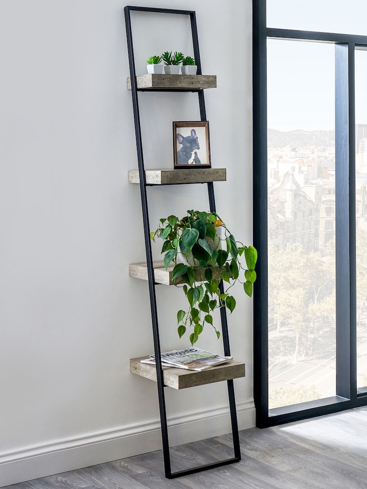 Pacific Grey Concrete Effect Wood and Iron 4 Shelf Unit - Image 1 of 6