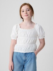 Gap White Square Neck Puff Sleeve Smocked Top (4-13yrs) - Image 1 of 4