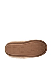 Totes Brown Ladies Isotoner Real Suede Mule Faux Fur Slippers - Image 5 of 5