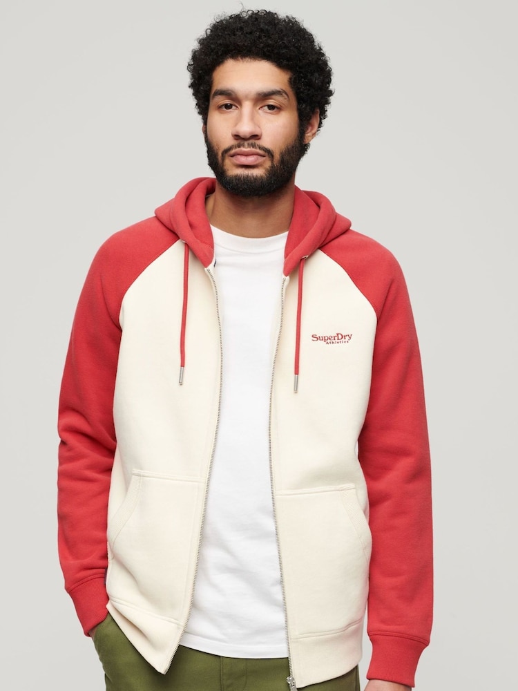 Superdry Red Essential Baseball Zip-Up Hoodie - Image 1 of 6 Superdry Red Essential Baseball Zip-Up Hoodie - Image 1 of 6