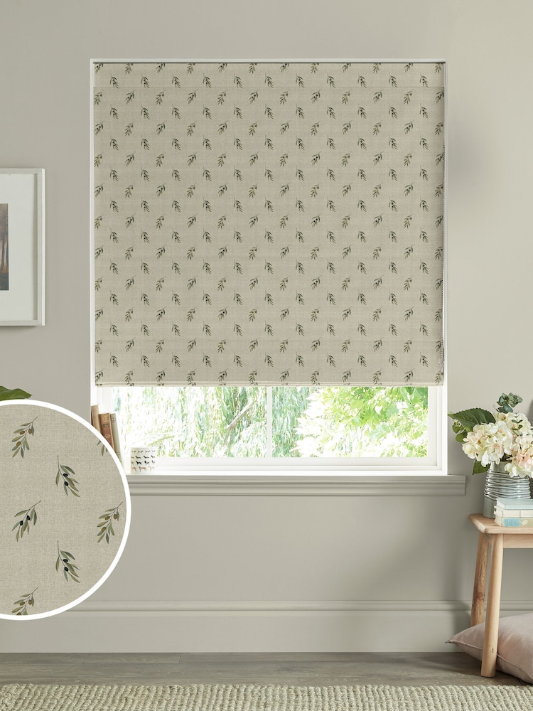 Sophie Allport Natural Linen Olive Made to Measure 100% Cotton Roman Blinds - Image 1 of 6