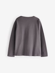 Charcoal Grey 100% Cotton Long Sleeve Bow Sequin T-Shirt (9mths-7yrs) - Image 5 of 8