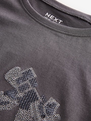 Charcoal Grey 100% Cotton Long Sleeve Bow Sequin T-Shirt (9mths-7yrs) - Image 8 of 8
