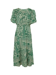 Another Sunday Green Sparkle Aztec Style Puff Sleeve Midi Dress - Image 4 of 6