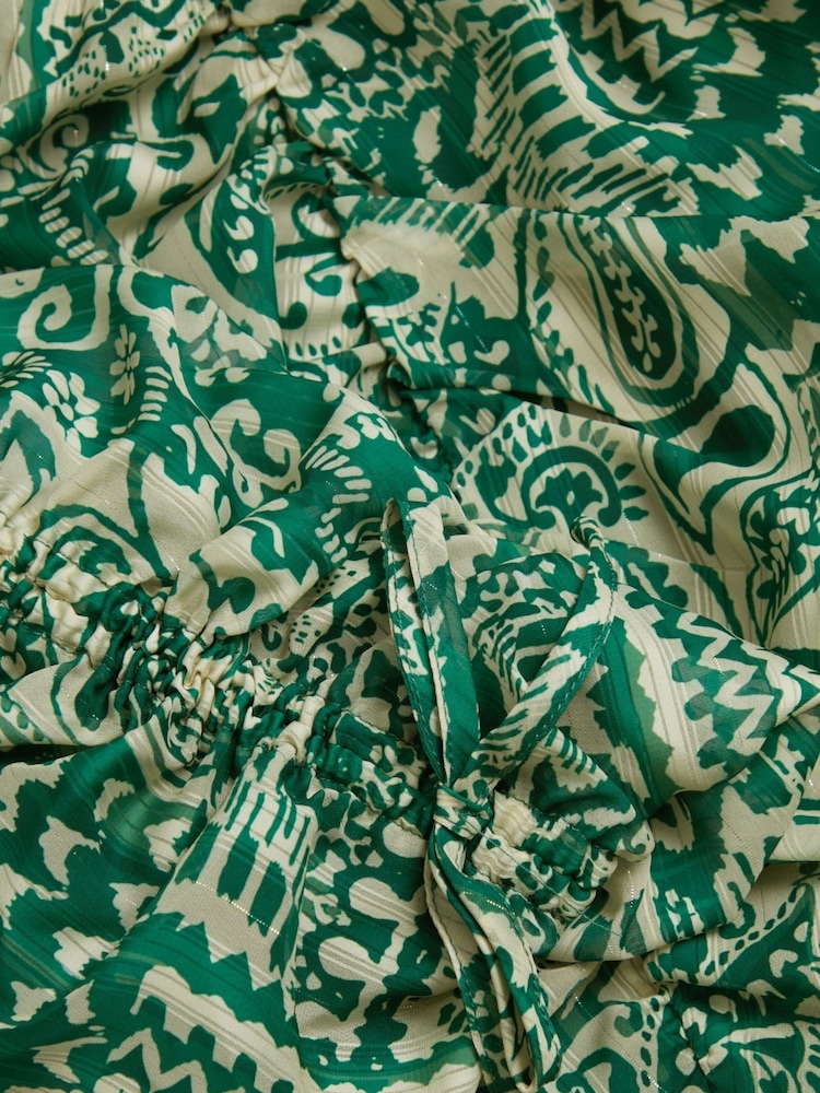 Another Sunday Green Sparkle Aztec Style Puff Sleeve Midi Dress - Image 6 of 6