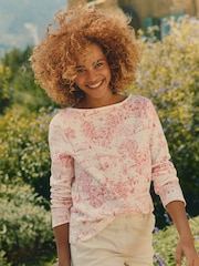 Joules Harbour Toile de Jouy Pink Boat Neck Printed Top - Image 1 of 6