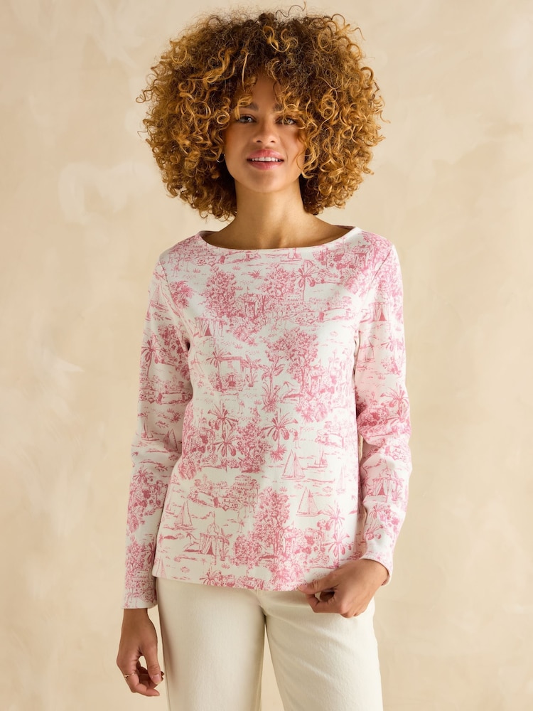 Pink Toile de Jouy - Joules Harbour Boat Neck Printed Top - Image 2 of 7 Pink Toile de Jouy - Joules Harbour Boat Neck Printed Top - Image 2 of 7