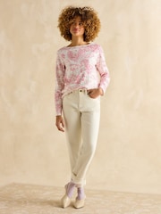 Joules Harbour Toile de Jouy Pink Boat Neck Printed Top - Image 4 of 6