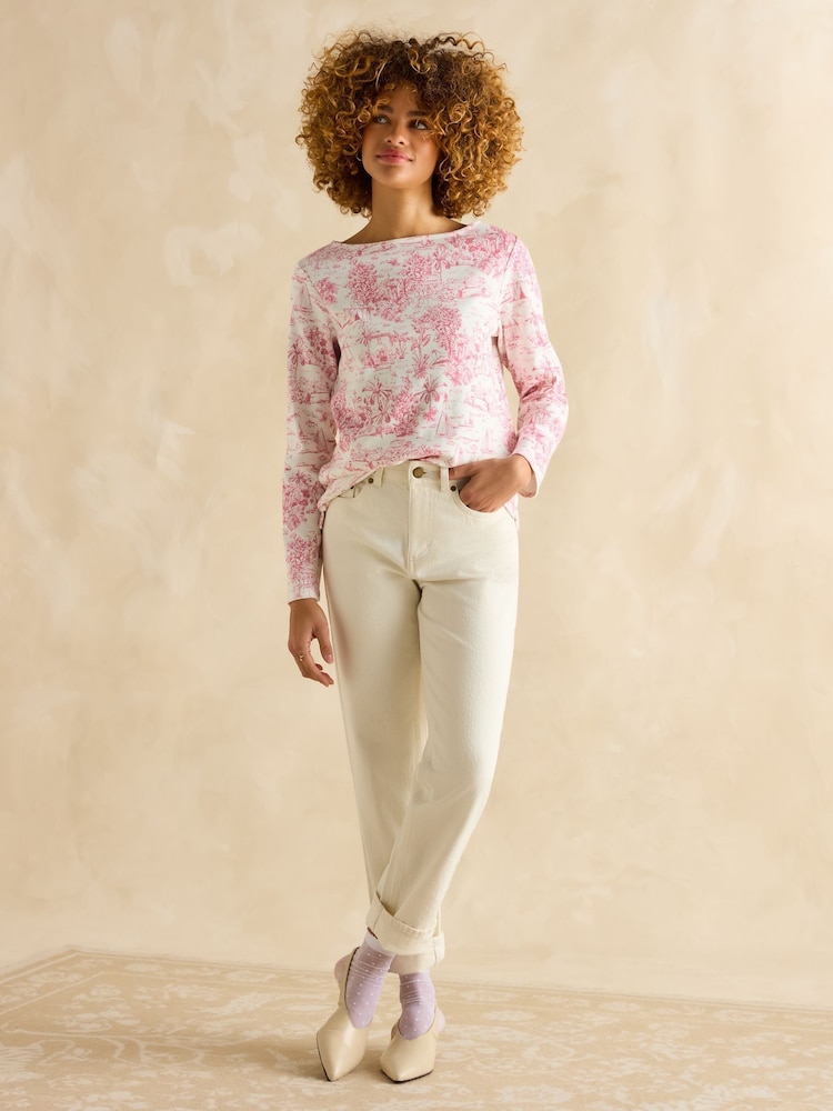 Joules Harbour Pink Toile de Jouy Boat Neck Printed Top - Image 4 of 7