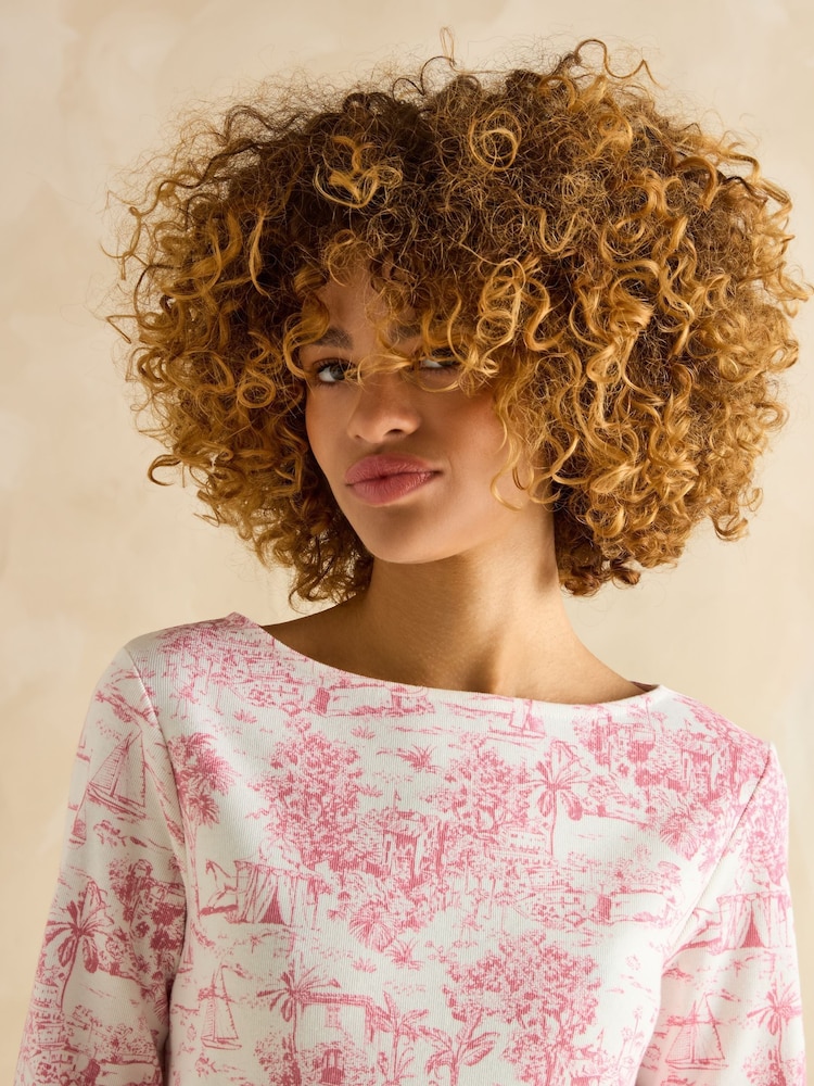 Joules Harbour Pink Toile de Jouy Boat Neck Printed Top - Image 5 of 7