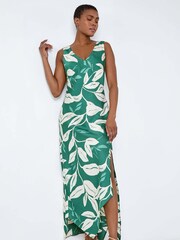 Roman Green Leaf Print Satin Midi Dress - Image 1 of 5
