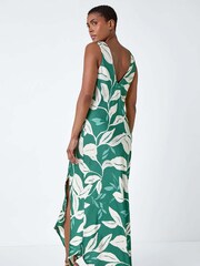 Roman Green Leaf Print Satin Midi Dress - Image 3 of 5