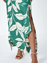 Roman Green Leaf Print Satin Midi Dress - Image 5 of 5