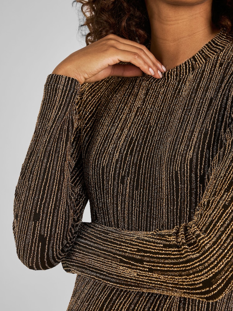 JoJo Maman Bébé Gold Sparkle High Neck Maternity Mini Dress - Image 5 of 5