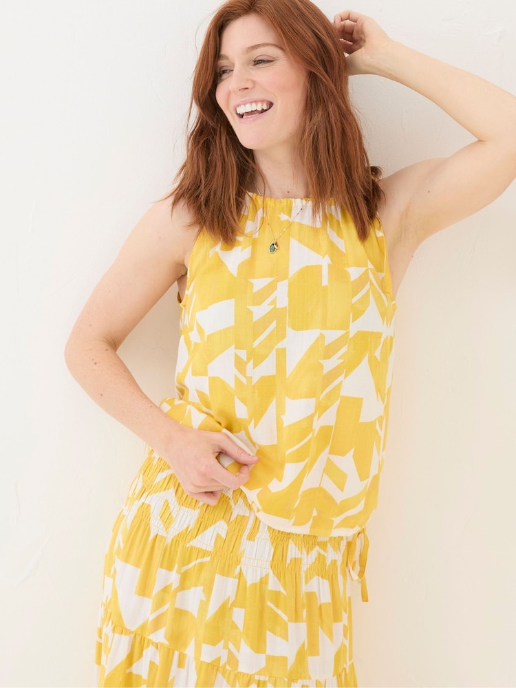 FatFace Lyra Yellow Med Geo Cotton/Linen Mix Cami - Image 1 of 5