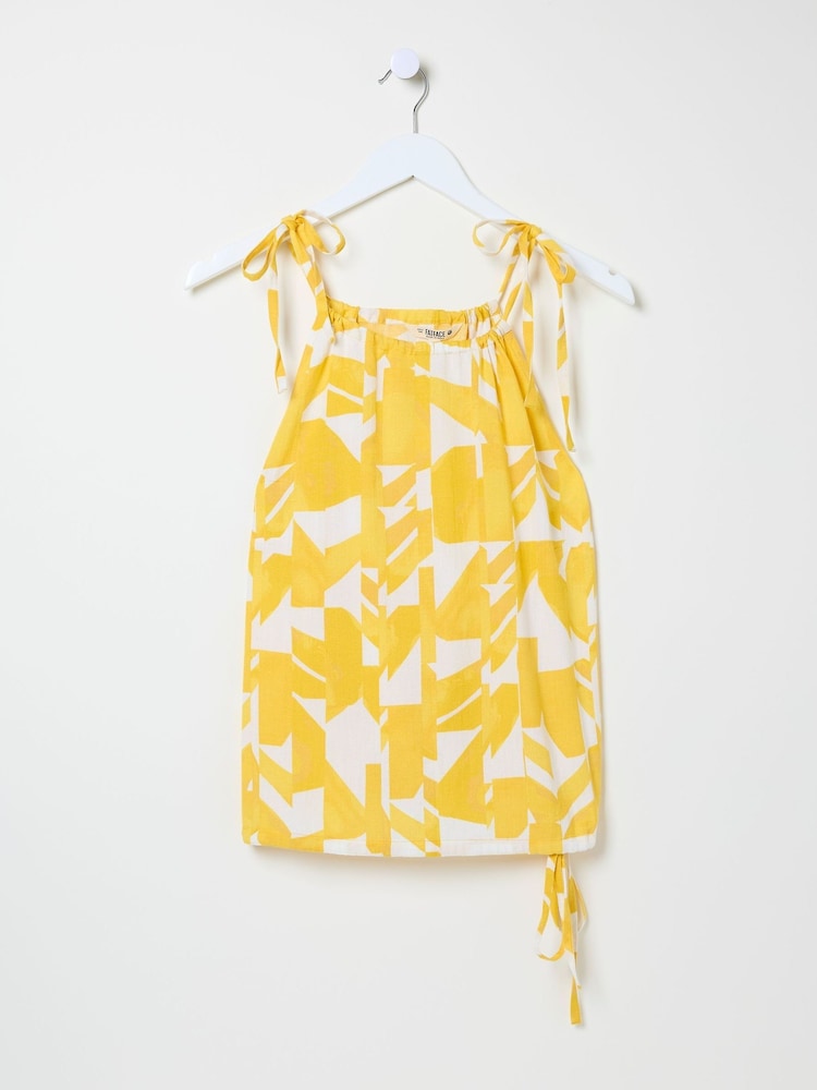 FatFace Lyra Yellow Med Geo Cotton/Linen Mix Cami - Image 5 of 5