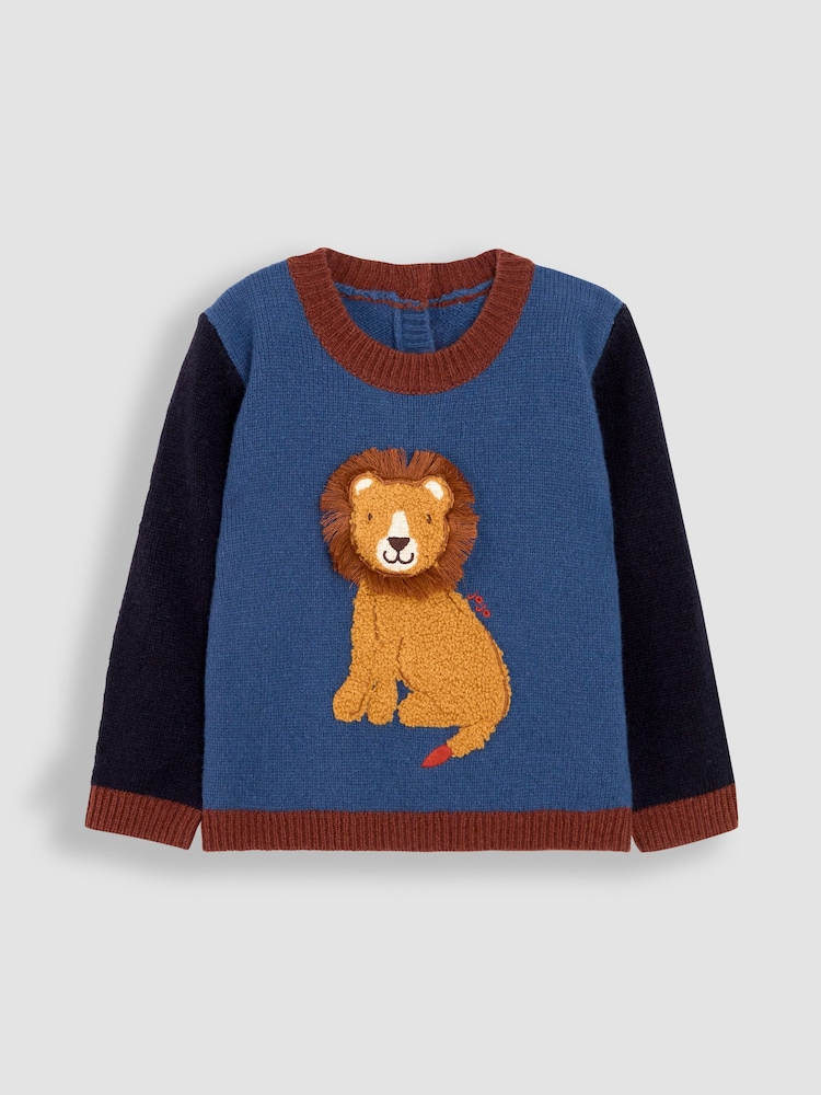 JoJo Maman Bébé Navy Lion Colour Block Lambswool Jumper - Image 1 of 4