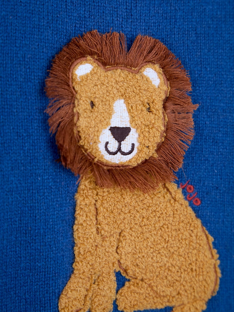 JoJo Maman Bébé Navy Lion Colour Block Lambswool Jumper - Image 4 of 4