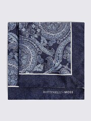 MOSS Navy Blue Bottinelli Silk Paisley Pocket Square - Image 1 of 2