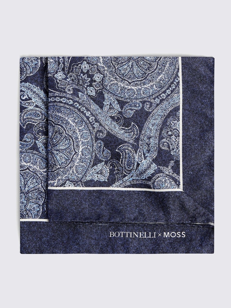 MOSS Navy Blue Bottinelli Silk Paisley Pocket Square - Image 1 of 2