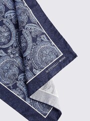 MOSS Navy Blue Bottinelli Silk Paisley Pocket Square - Image 2 of 2