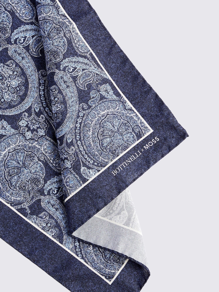 MOSS Navy Blue Bottinelli Silk Paisley Pocket Square - Image 2 of 2