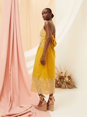 FatFace Daisy Yellow Broderie Midi Dress - Image 2 of 7