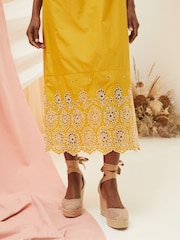 FatFace Daisy Yellow Broderie Midi Dress - Image 3 of 7