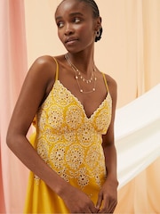 FatFace Daisy Yellow Broderie Midi Dress - Image 5 of 7