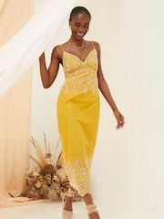 FatFace Daisy Yellow Broderie Midi Dress - Image 6 of 7